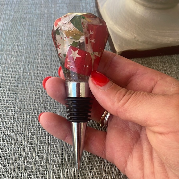 XMAS Handmade Festive Holiday Diamond Top Wine Stop Red - Picture 9 of 13